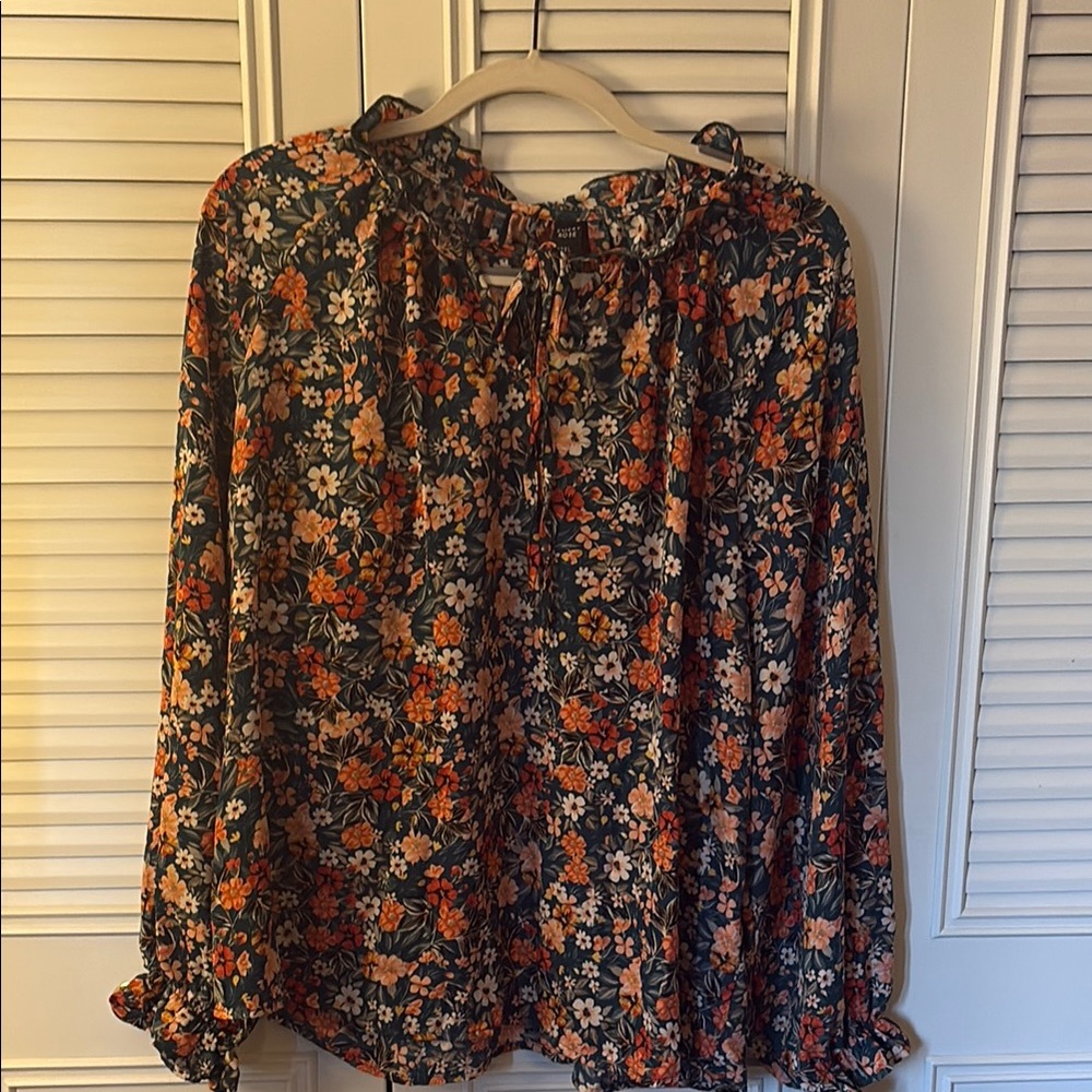SHEIN Ruffled Blouse with Bell Sleeves in Orange and Green